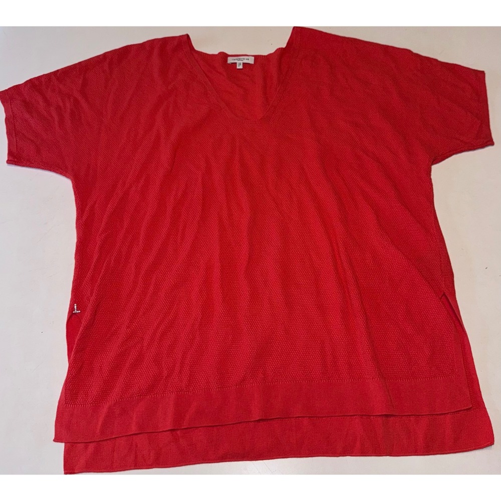 Lafayette 148 New York Fall Burnt Orange Red Cotton V-Neck Short Sleeve XS Knit